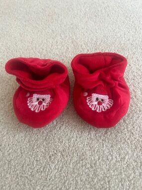 Red Baby Booties with Cute Embroidered Santa - Soft Infant Christmas Shoes